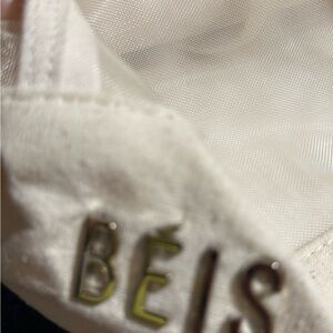BEIS Mesh Drawstring Backpack Cream White Canvas Travel Gym Bag